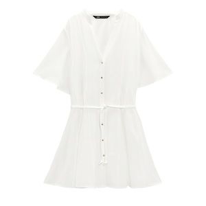 Zara white short sleeve tie dress